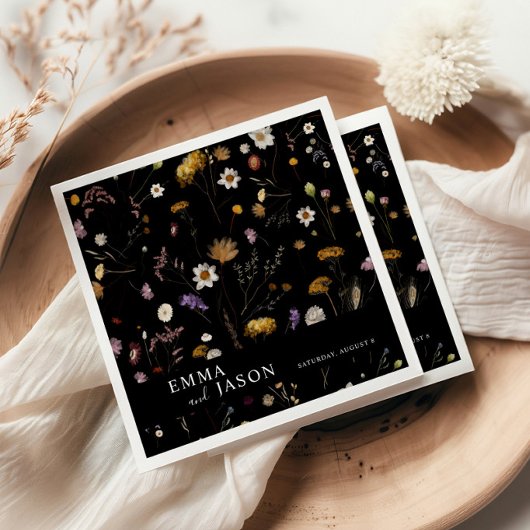 ブラックボホワイルドフラワー結婚ズナプキン スタンダードカクテルナプキン