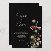 ブラックボホワイルドフラワー結婚式招待状 招待状 (正面/裏面)