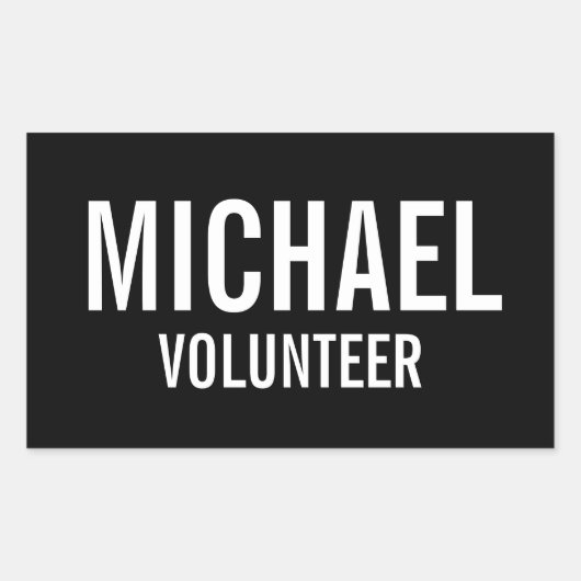 ブラックボランティアバッジ名前をカスタムする 長方形シール (正面)