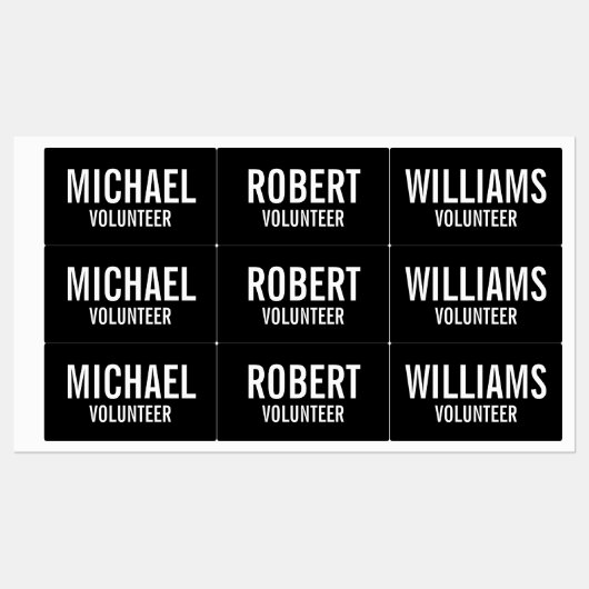 ブラックボランティアバッジ(名前をカスタムするラベル付き) ラベル (シート)