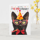 ブラックボンベイキャットミョー誕生日 カード (黄色い花)