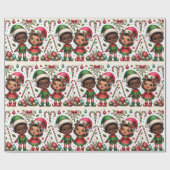 ブラックボーイアンドガール小妖精や小人クリスマスラッピング紙 ラッピングペーパー (フラット)