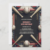 ブラックボーイズモダンズスポーツ野球誕生日パーティー 招待状 (正面)