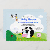 ブラックボーイベビーシャワー:可愛い黒と白の牛 招待状 (正面/裏面)