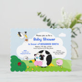 ブラックボーイベビーシャワー:可愛い黒と白の牛 招待状 (スタンド正面)