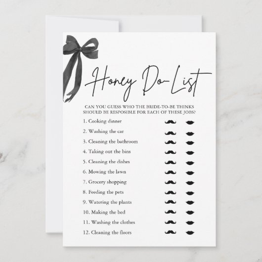 ブラックボーエレガントハニードリストブライダルシャワーゲーム 招待状 (正面)