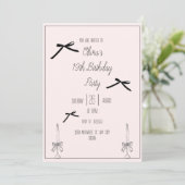 ブラックボーエレガントバースデー10代のパーティーへの招待 招待状 (スタンド正面)