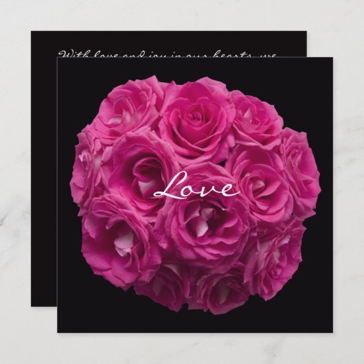 ブラックボークのリニューアルにピンクのバラの花束 招待状 (正面/裏面)