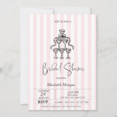 ブラックボーグラスピンクストライプブライダルシャワー 招待状 (正面)