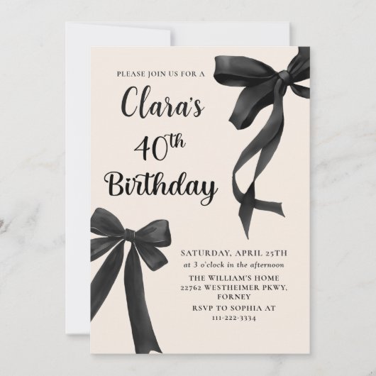 ブラックボーコケット40th誕生日パーティの招待状 招待状 (正面)