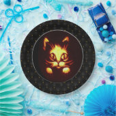 ブラックボーダーイエローオレンジハロウィン白熱［赤熱］光を放つ猫 ペーパープレート (パーティー)