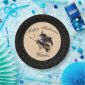 ブラックボーダーハッピーハローウィンウィッチズブロム ペーパープレート (パーティー)