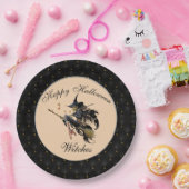 ブラックボーダーハッピーハローウィンウィッチズブロム ペーパープレート (パーティー)