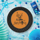 ブラックボーダーハッピーハローウィン墓地 ペーパープレート (パーティー)