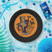 ブラックボーダーブラックキャットトンムストーンこうもりハロウィーン ペーパープレート (パーティー)