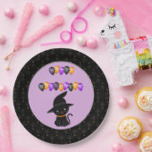 ブラックボーダーブラックキャットハッピーハローウィンバルーン ペーパープレート (パーティー)