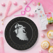 ブラックボーダーレディーインホワイト幽霊ハロウィーン ペーパープレート (パーティー)