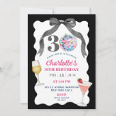 ブラックボーディスコボールカクテルティース誕生日 招待状 (正面)