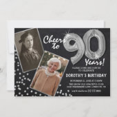 ブラックボードシルバーバルーン 2枚の写真 90歳の誕生日 招待状 (正面)