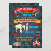 ブラックボード誕生日サーカスパーティの招待状 招待状 (正面/裏面)