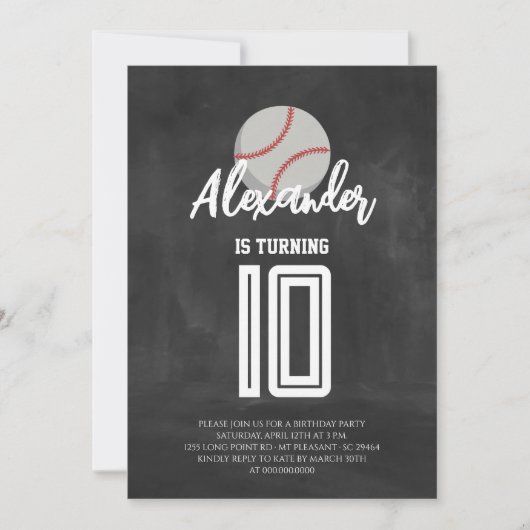 ブラックボード野球バースデーパーティー 招待状 (正面)