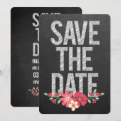 ブラックボード風フラワーSave the Dateタイポグラフィ 招待状 (正面/裏面)