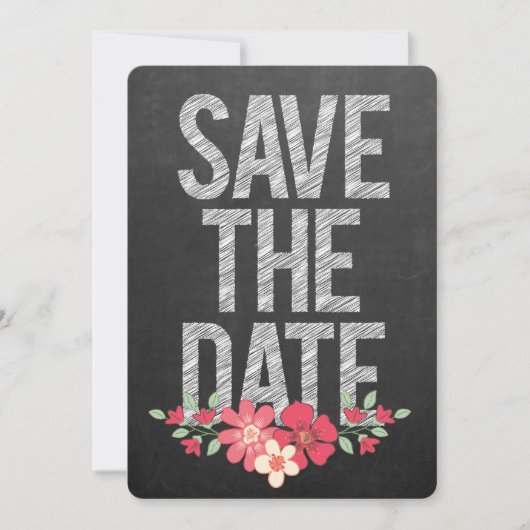 ブラックボード風フラワーSave the Dateタイポグラフィ 招待状 (正面)