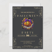 ブラックボード ゴールド ハロウィン 招待状 (正面)