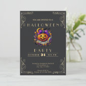 ブラックボード ゴールド ハロウィン 招待状 (スタンド正面)