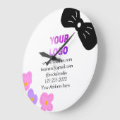 ブラックボーピンクパープルフローラを追加ロゴのビジネス詳細 ラージ壁時計 (傾斜)