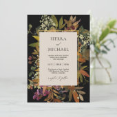 ブラックボーホウォーター絵を描カラーフローラ結婚ズ 招待状 (スタンド正面)