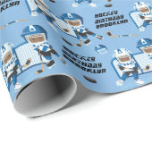 ブラックボーホッケー誕生日 パーソナライズされた ラッピングペーパー (ロールコーナー)