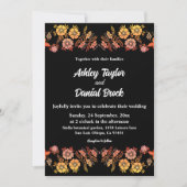 ブラックボーホネオンバラロマンチックフローラ結婚ズ 招待状 (正面)