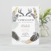 ブラックボーホフェザー誕生日招待状 招待状 (スタンド正面)