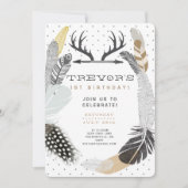 ブラックボーホフェザー誕生日招待状 招待状 (正面)