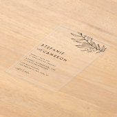 ブラックボーホミニマリスト結婚の葉 アクリル招待状 (レイダウン)