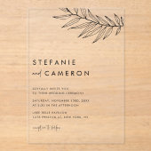 ブラックボーホミニマリスト結婚の葉 アクリル招待状 (正面)