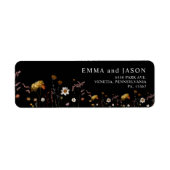 ブラックボーホー フラワーの結婚式の返送先ラベル ラベル (正面)