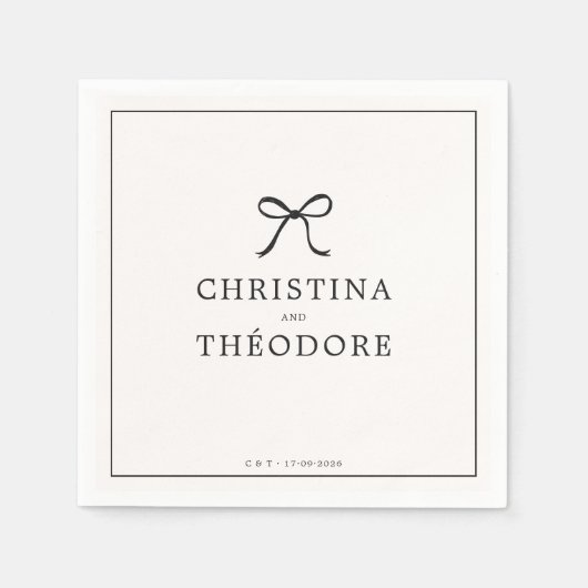 ブラックボーミニマリストエレガントなウェディングナプキン スタンダードカクテルナプキン (正面)