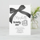 ブラックボーリボン21歳の誕生日招待状 招待状 (スタンド正面)