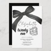 ブラックボーリボン21歳の誕生日招待状 招待状 (正面/裏面)