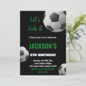 ブラックボールグリーン文字サッカー招待状 招待状 (スタンド正面)