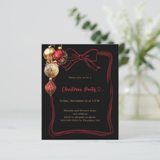 ブラックボーレッドボードクリスマスクリスマスパーティの招待状 (スタンド正面)