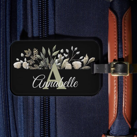 ブラックボ葉タニモノグラムのック荷物タグ ラゲッジタグ (正面インサイチュ4)