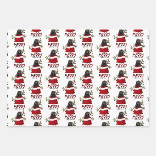 ブラックポメラニア犬インホリデー抱き枕 ラッピングペーパーシート (正面)