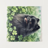 ブラックポメラニア犬ウォーターカラーSt patricks day タペストリー (正面(横))