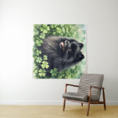 ブラックポメラニア犬ウォーターカラーSt patricks day タペストリー (インサイチュ(横))