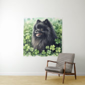 ブラックポメラニア犬ウォーターカラーSt patricks day タペストリー (インサイチュ)