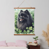 ブラックポメラニア犬ウォーターカラーSt patricks day 吊り下げ型タペストリー (寝室)