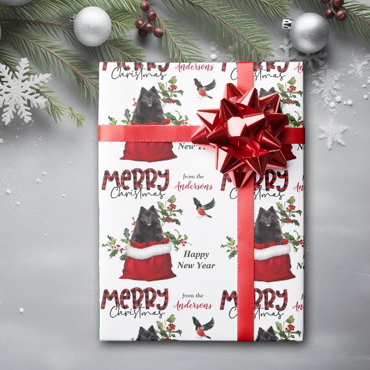 ブラックポメラニア犬ドッグインクリスマス抱き枕 ラッピングペーパー